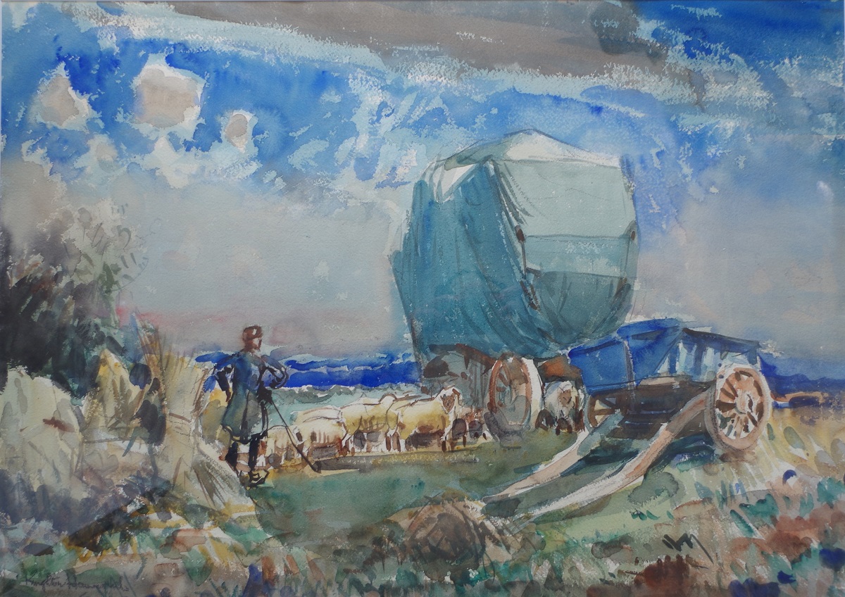 Covered wagon and sheep, Jeffrey’s Farm, Misterton