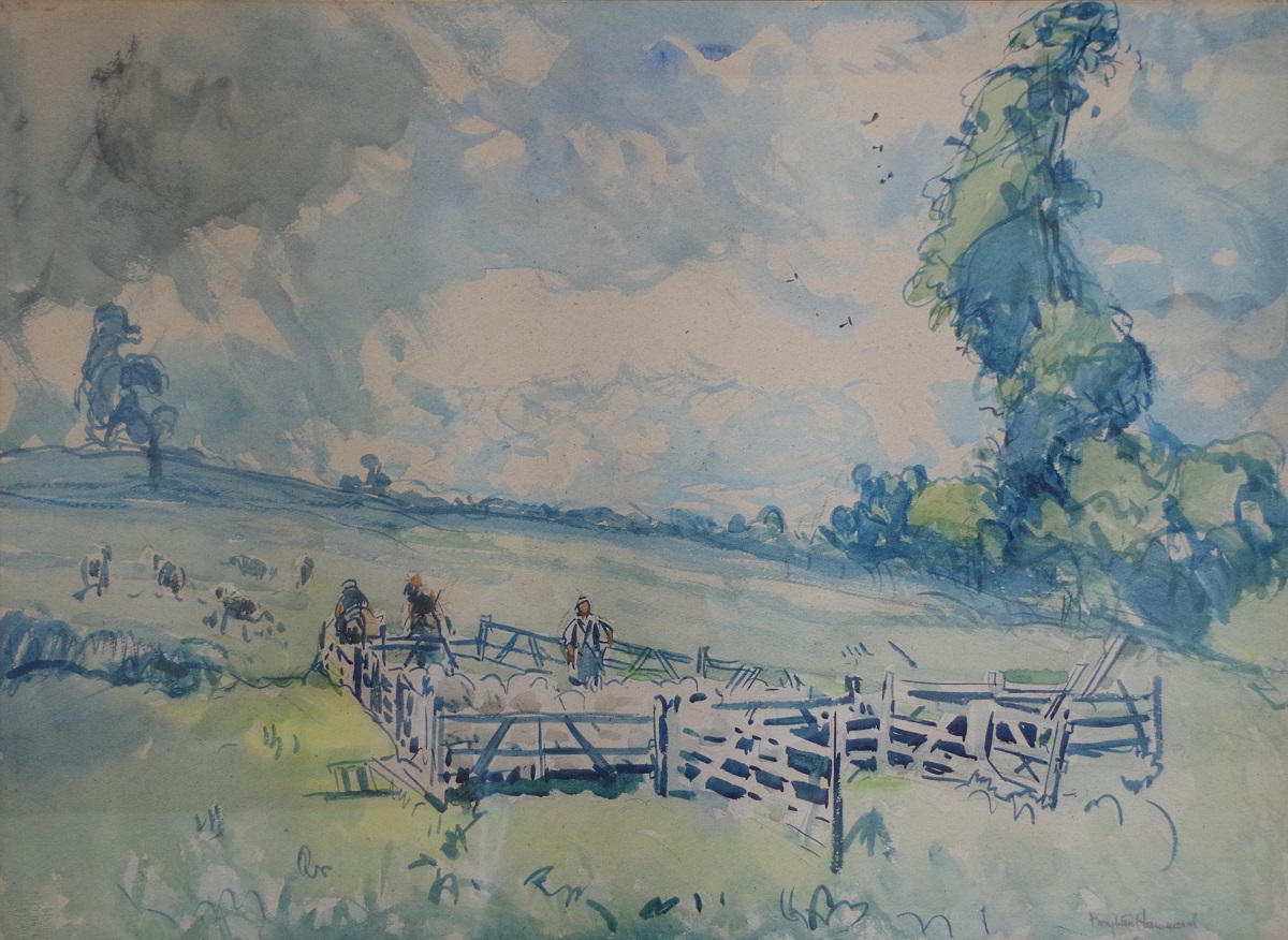 Shepherds penning their sheep