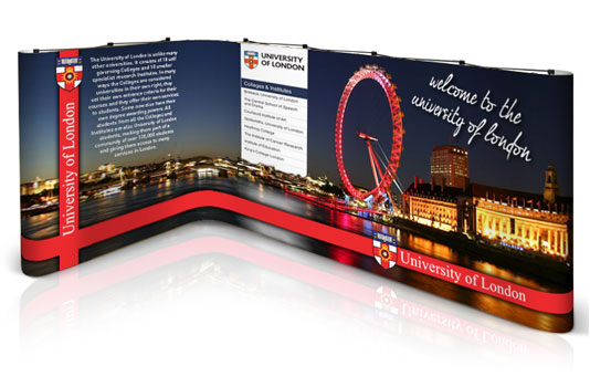 L-shaped popup stand for the University of London.