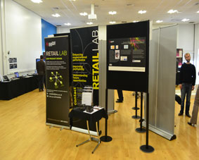 Display boards at a university open day.