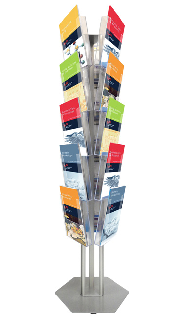 Floor standing leaflet holders with 15 A4 portrait pockets.