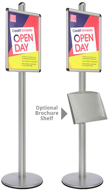 Single sided display stand with optional steel brochure shelf