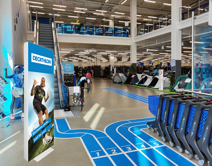 In-store free standing retail lightbox stand with double sided prints