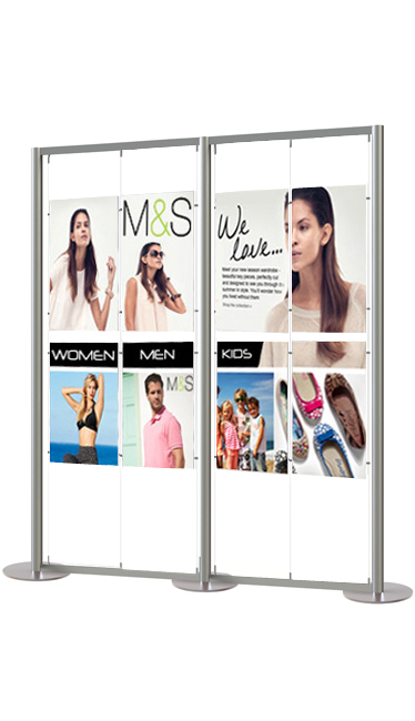 Large display stand displaying up to 16 A2 portrait posters. Supplied with heavy duty circular bases, ideal for busy environments.