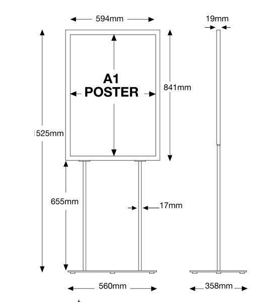 Assembled sizes of the A1 retail poster holder
