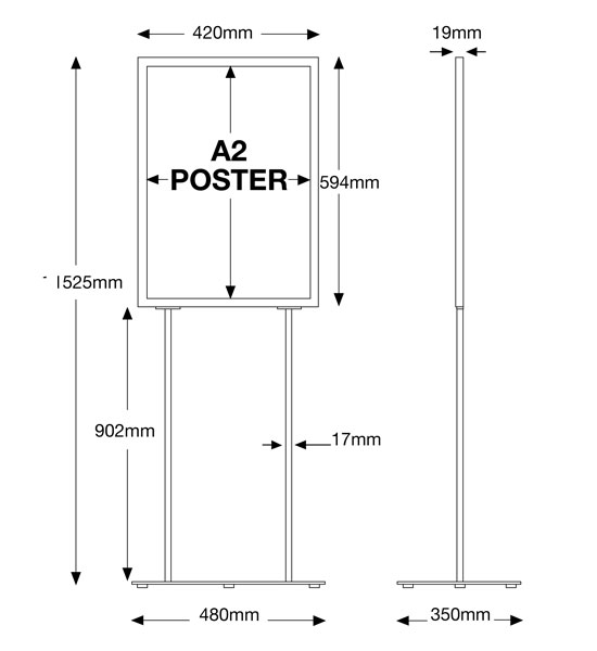 Assembled sizes of the retail poster holder
