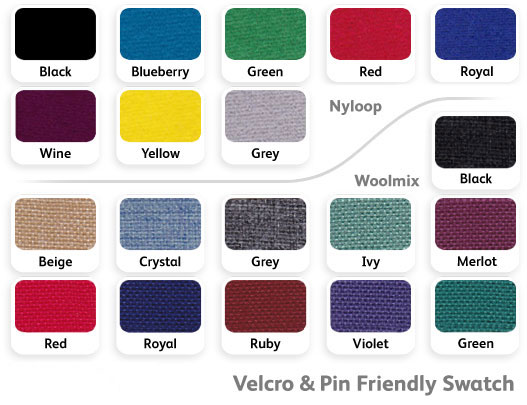 Fabric colour options for office screens.