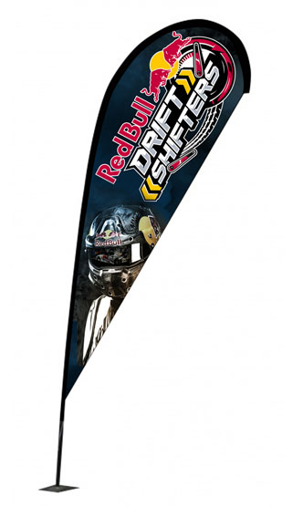 Outdoor advertising and promotional flags with choice of bases.