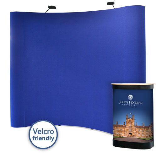 Fabric popup stands with a Velcro friendly backdrop and graphic case wrap.