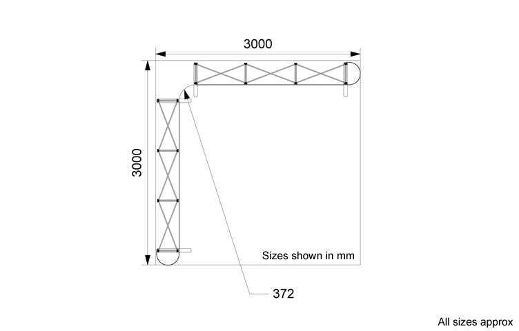 Dimensions for 3x3m L-shape popup stand