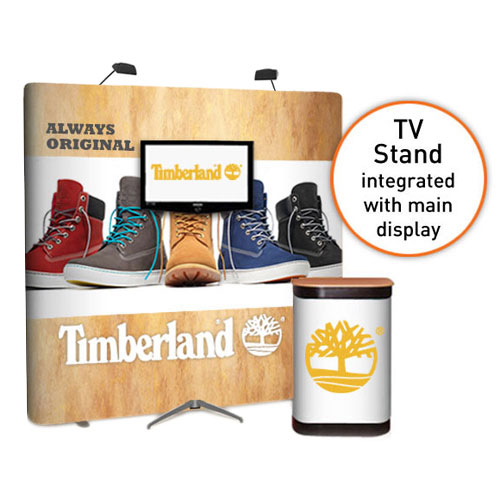 RAL Display: 3x3 straight popup stands with TV stand for large screens (32 to 50 inch)