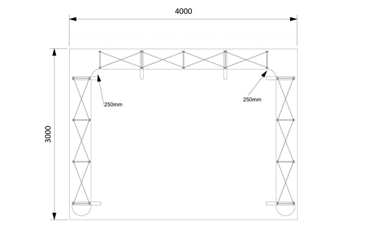 Floor plan of a 4x3m U-shape popup stand.