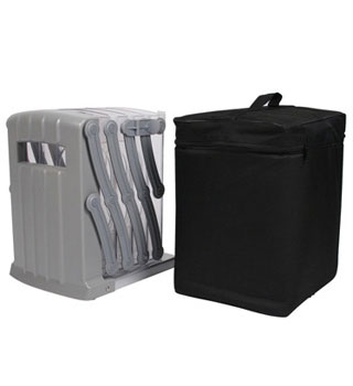 Padded carrying bag included with portable brochure stands.