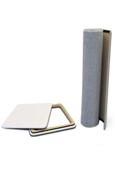 The portable plinth flat-packs for transportation and storage.