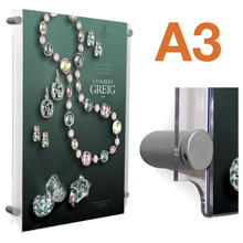 Wall Mounted A3 Poster Pockets with SATIN SILVER Stand-offs