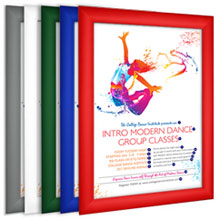 Poster frames available in red, blue, green, black, white and silver.