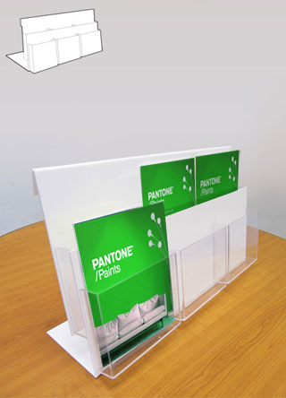 Counter standing leaflet holders with 6 x A5 portrait pockets over 2 tiers.