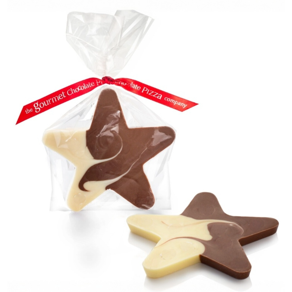 Belgian milk and white chocolate star, individually wrapped.