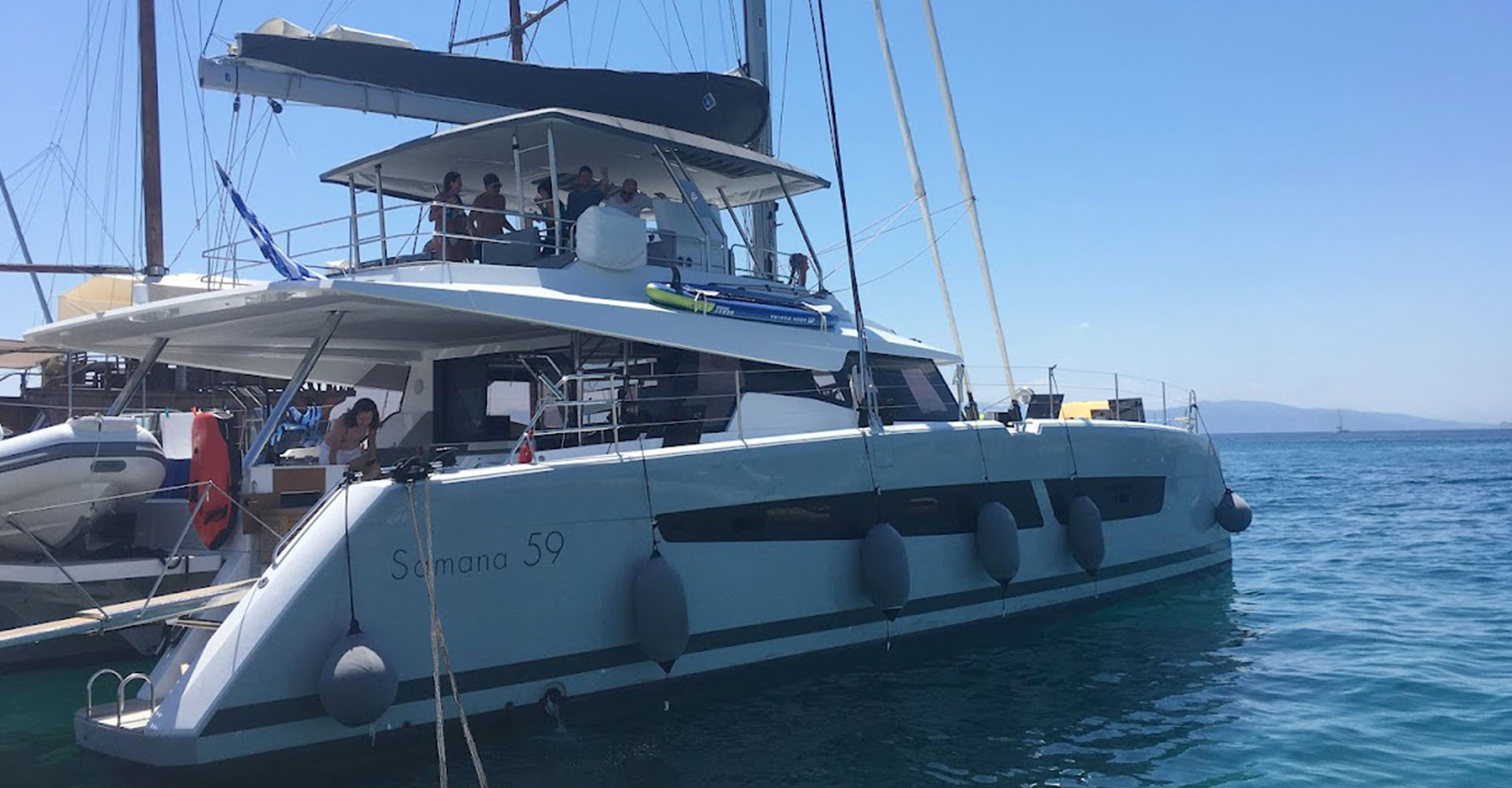 Charter a luxury crewed catamaran in greece